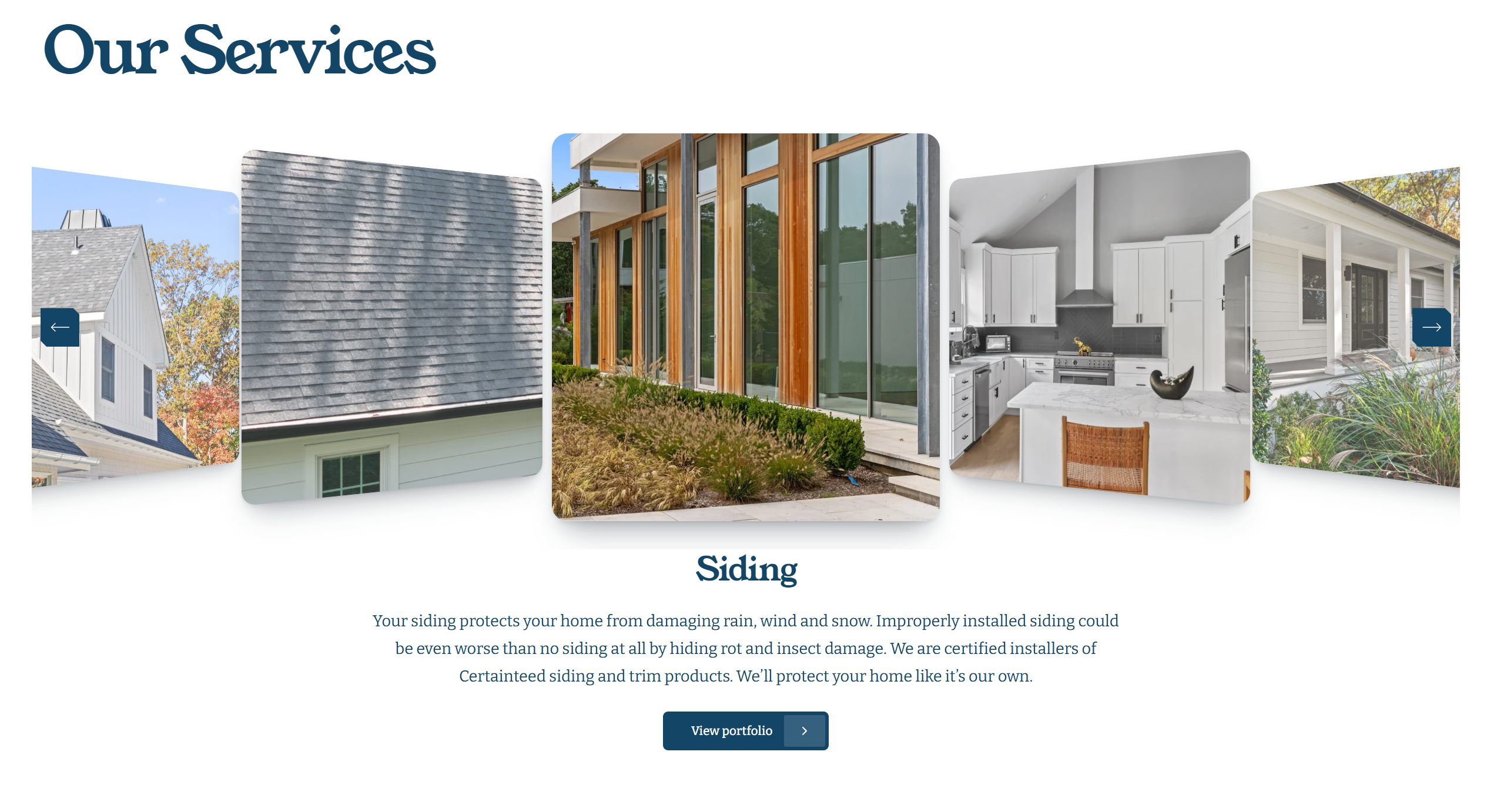 C. Staker Remodeling service carousel showing siding, roofing, windows, and a kitchen.