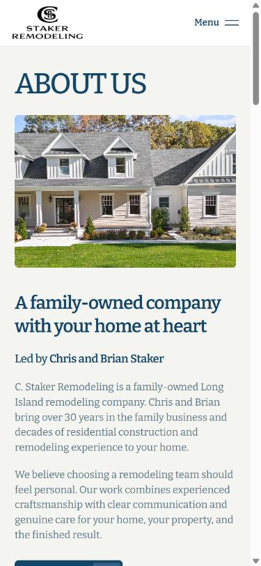 C. Staker Remodeling: about us on mobile