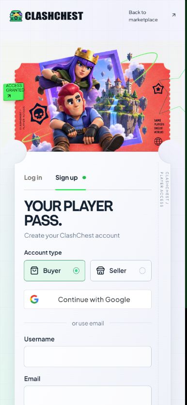 ClashChest signup on mobile