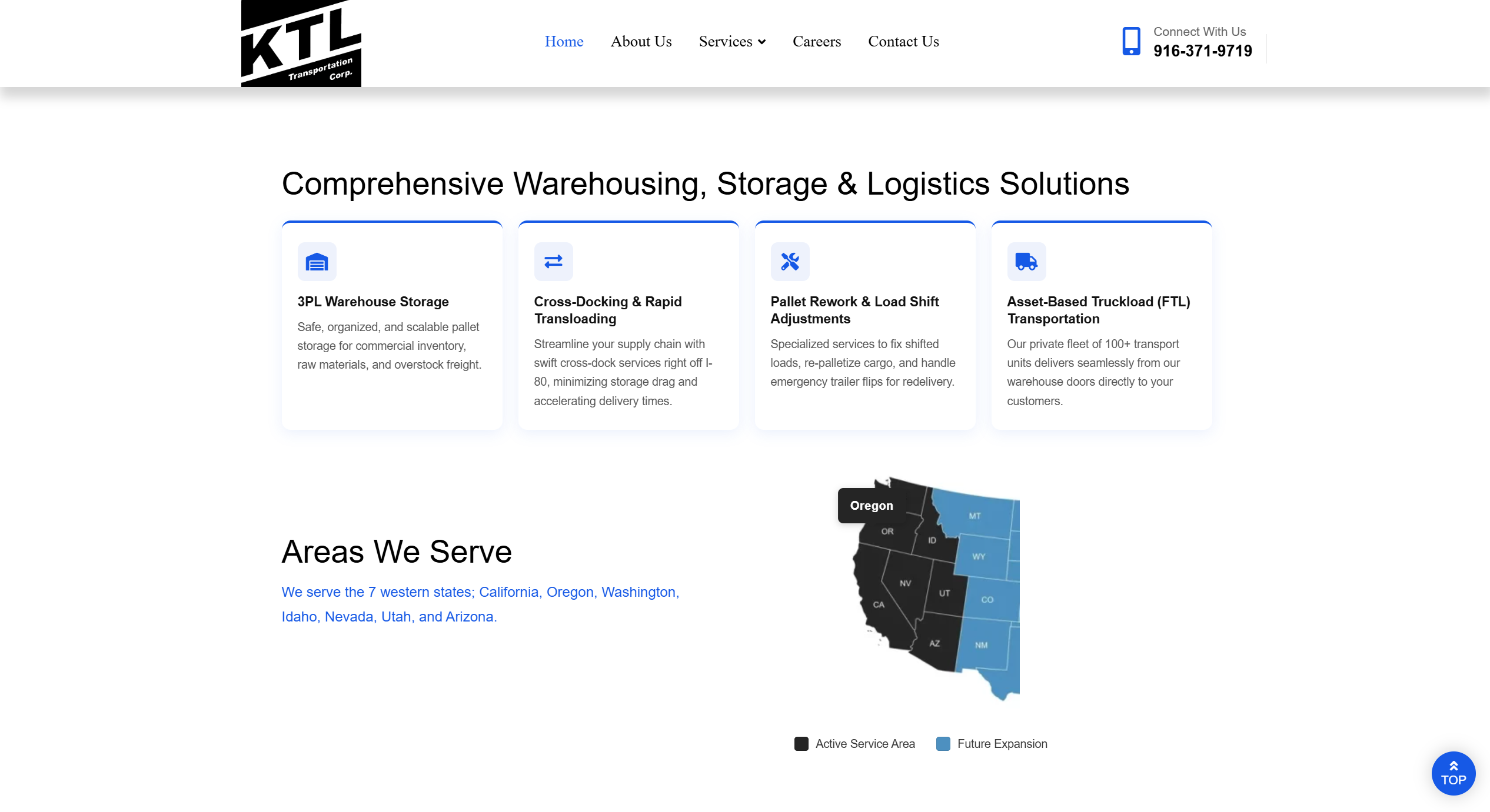 Service cards and interactive western United States coverage map