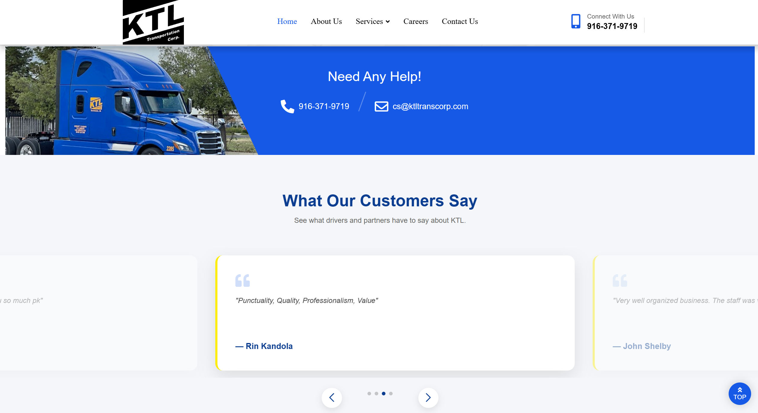 Customer review carousel and KTL contact banner