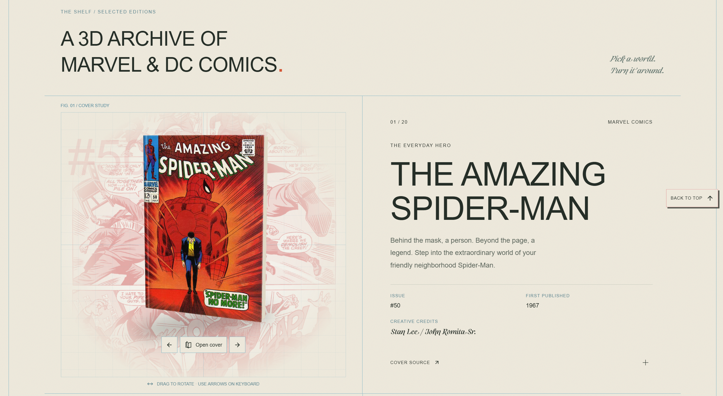 Spider-Man cover in the interactive archive with issue information and credits