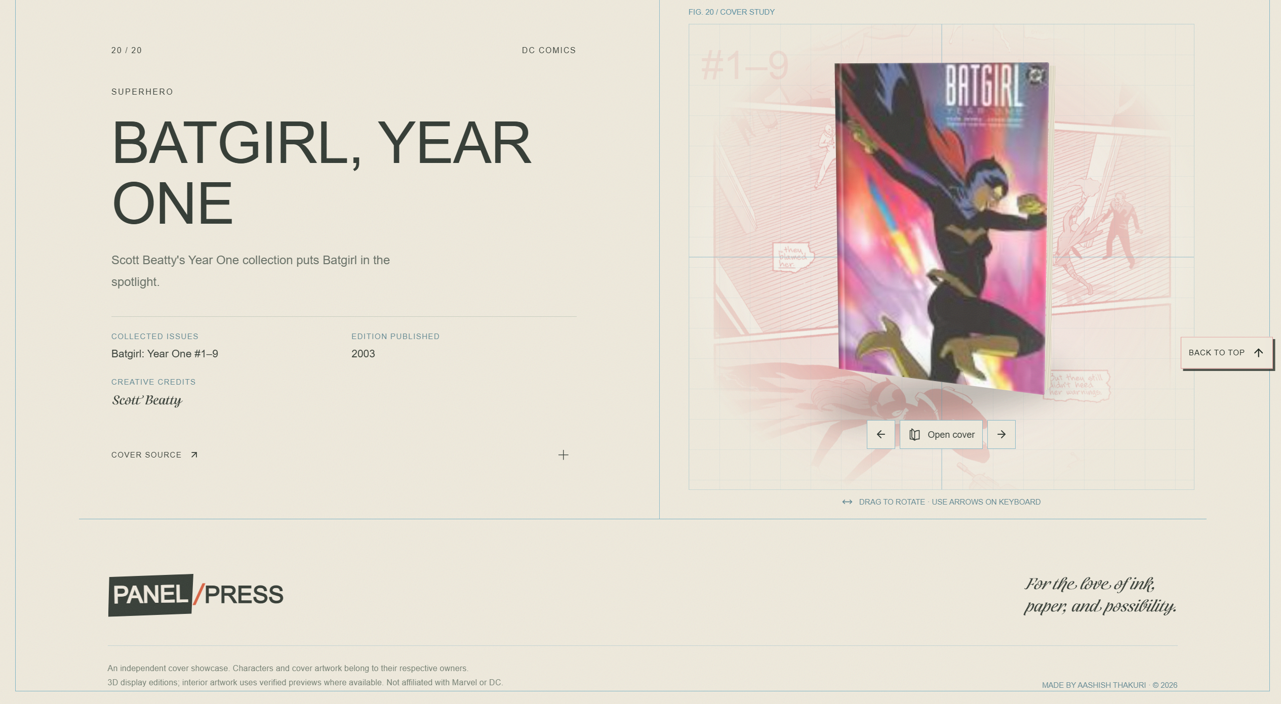 Batgirl cover study and the Panel Press footer