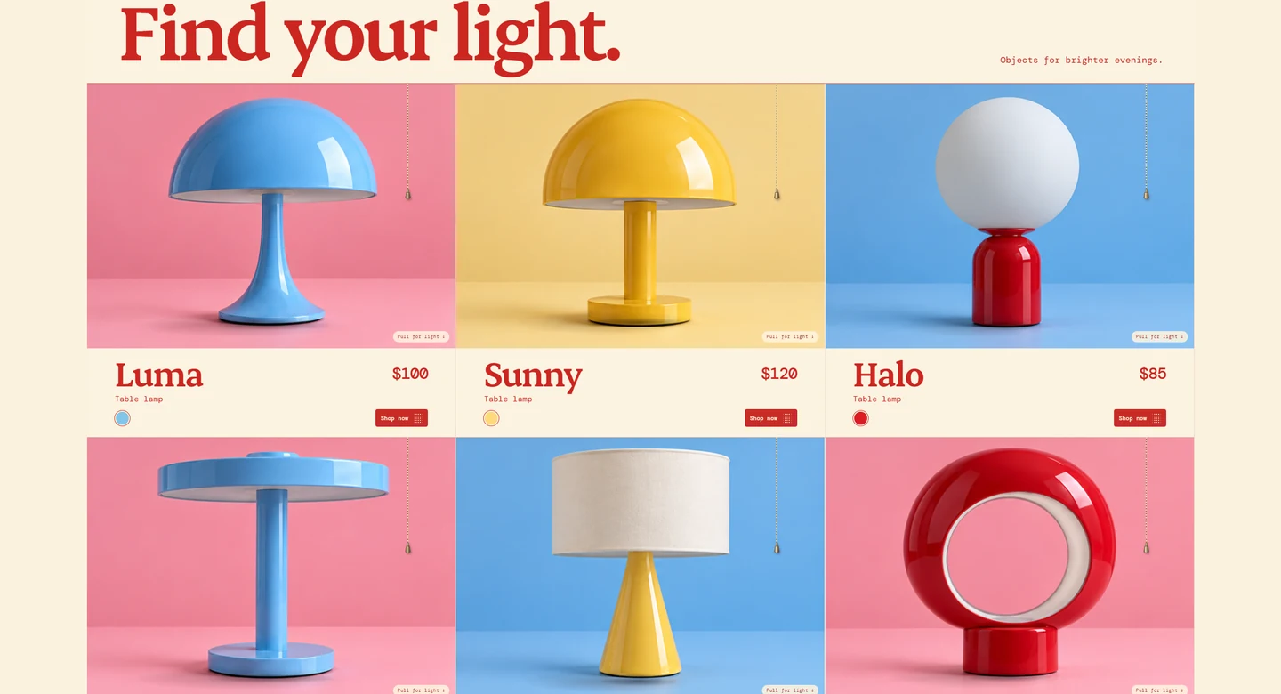 Sola lamp collection with Luma, Sunny, and Halo shown with their lights off